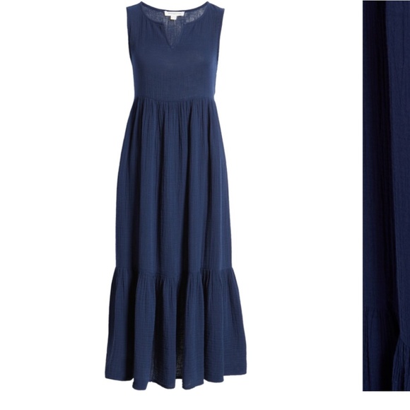 BeachLunchLounge Navy Blue Reana Sleeveless 💯 Cotton Double Cloth Midi Dress XL - Picture 3 of 5